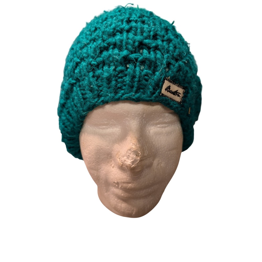 Burton Womens Teal Green Chunky Knit Beanie Multi Color Pom Pom Snowboard Hat